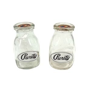 Vintage Purity Milk Jar Square Bottom Glass Half Pint Heavy Cream & Keychain